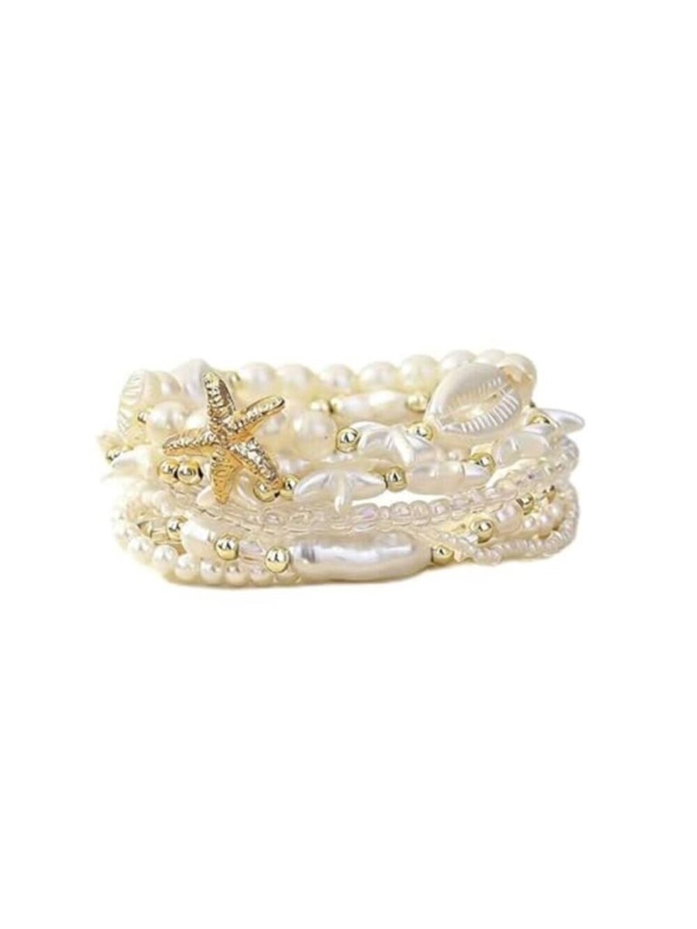 Boho Beaded Seashell Starfish Bracelet Stackable